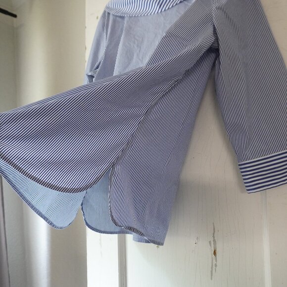 Talbots Boat Neck Collared Blouse Striped 3/4 Sleeve - Picture 4 of 10